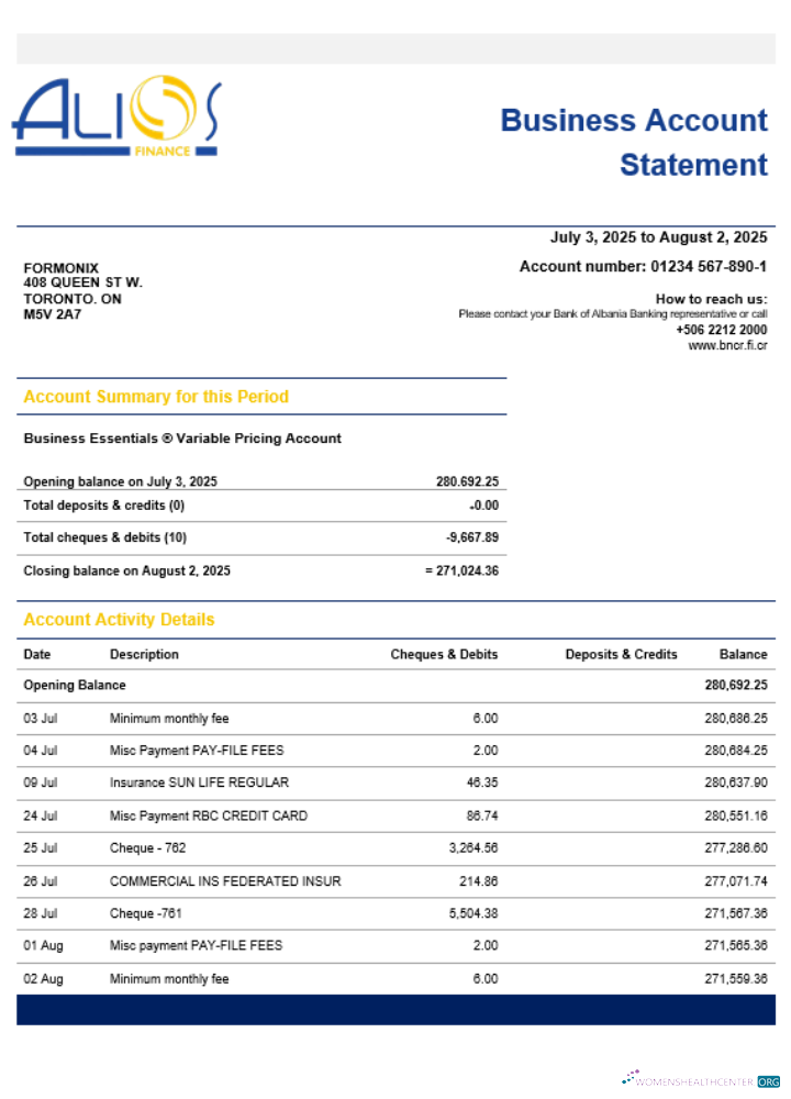 Download Alios Finance business firm account statement Word snd PDF format Photoshop template
